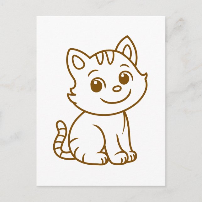 Postal Cute Cat Simple Design Brown on White (Anverso)