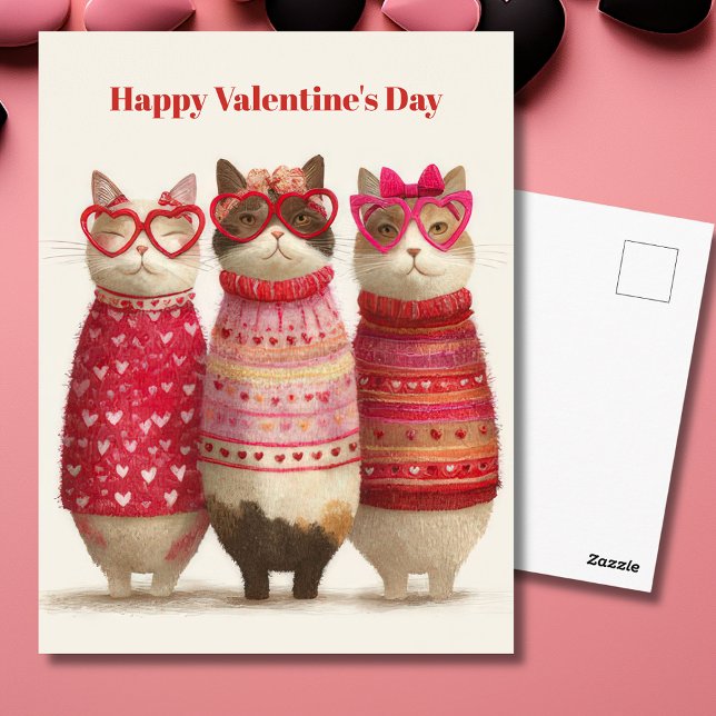 Postal Cute Cats Hearts Pullover Valentine`s Day Card  (Subido por el creador)