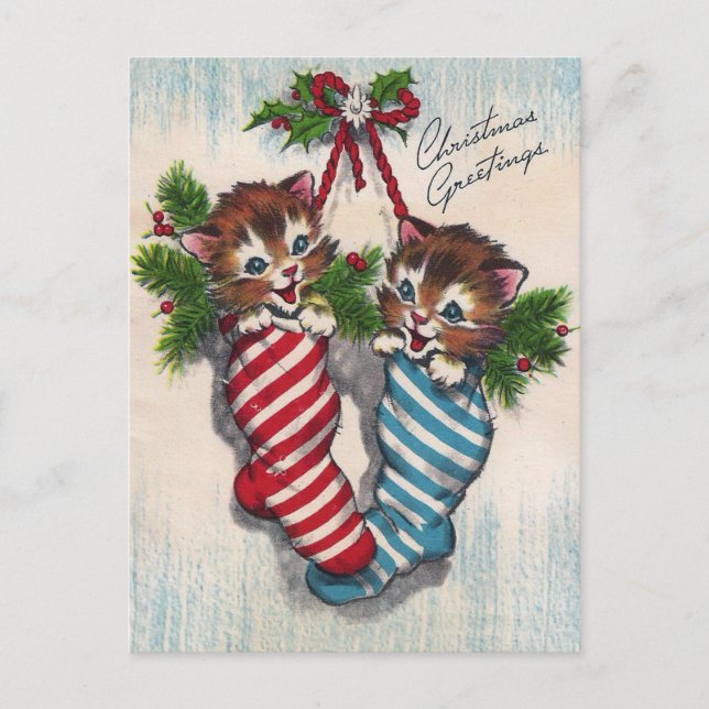 Postal Cute Cats in Crhistmas Socks (Anverso)