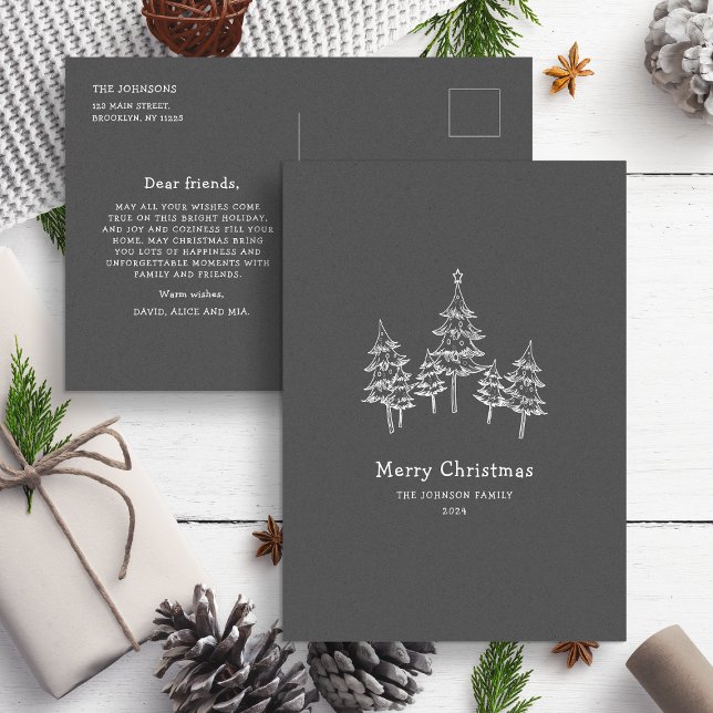 Postal Cute Chalk Árboles de Navidad Blanco negro (Subido por el creador)