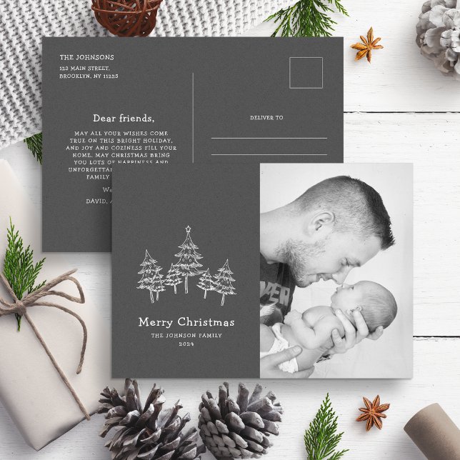 Postal Cute Chalk Árboles de Navidad Foto en Blanco y Neg (Subido por el creador)