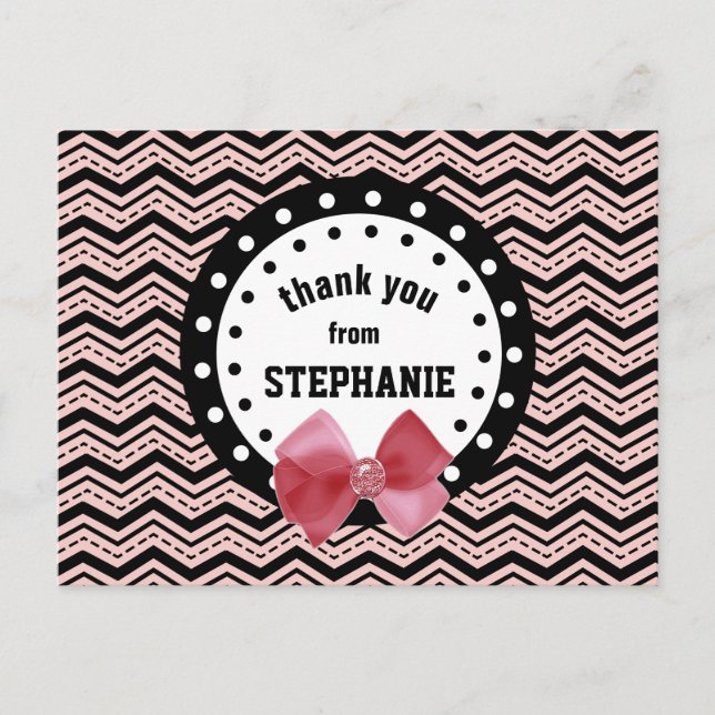 Postal Cute Chevrons, puntos y Bow Pink and Black Z55 (Anverso)