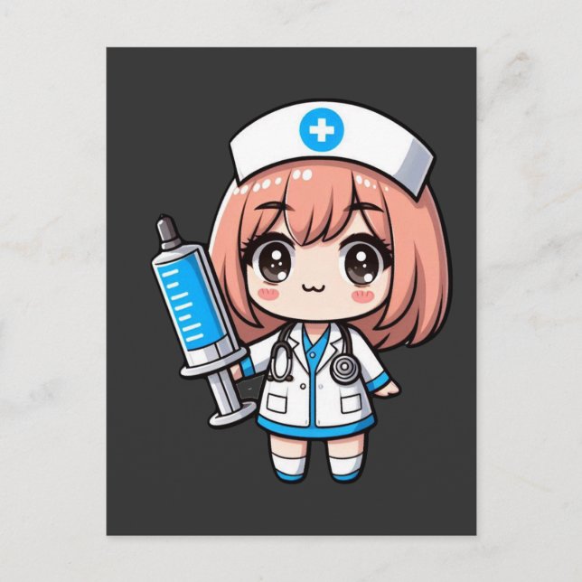Postal Cute Chibi Enfermera - cuidado de la salud, anime, (Anverso)