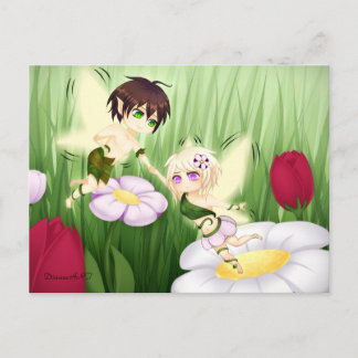 Postal Cute Chibi Fairy Boy y chica