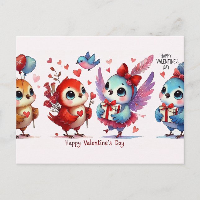 Postal Cute Chicken te desea feliz Día de San Valentín (Anverso)