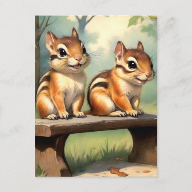 Postal Cute Chipmunks en el parque (Anverso)