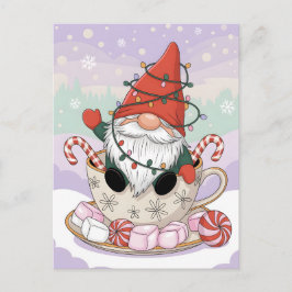Postal Cute Christmas Gnome in a Teacup Cartoon