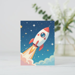 Postal Cute cohete espacial despegando