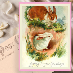 Postal Cute conejos de Pascua vintage