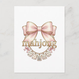 Postal Cute Coquette Lazo Rosa Amuleto de Mahjong para Mu