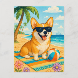 Postal Cute Corgi Gafas de sol Palm Beach