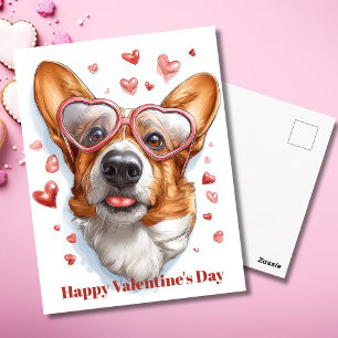 Postal Cute Corgi Hearts Postcard del Día de San Valentín