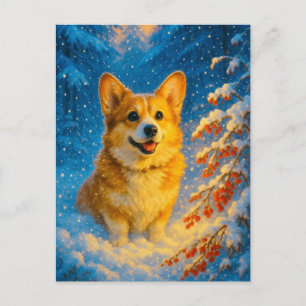 Postal Cute Corgi Merry Happy Christmas Tree Postcard