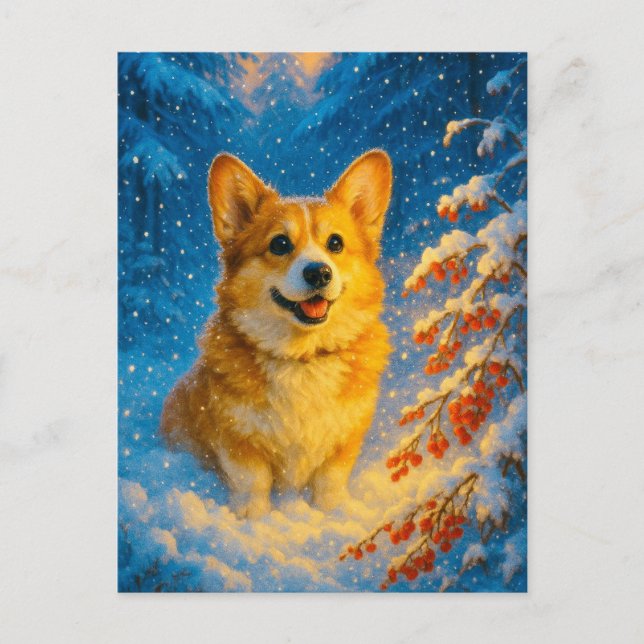 Postal Cute Corgi Merry Happy Christmas Tree Postcard (Anverso)