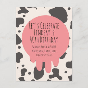 Postal Cute Cow Print Adult Fiesta 40 cumpleaños