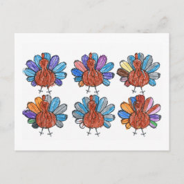 Postal Cute Crayon Turkeys Niños Postcard
