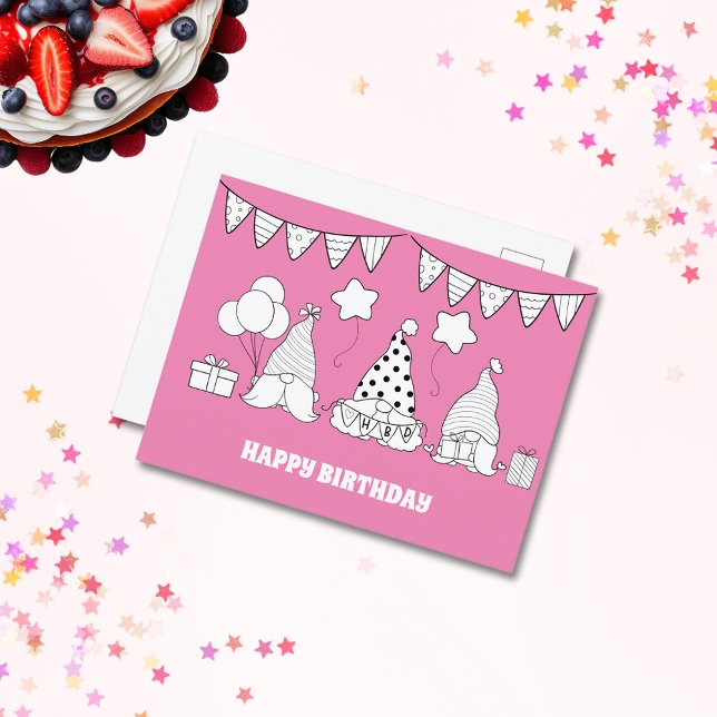 Postal Cute Cumpleaños Feliz Sello Gnomo (Cute Happy Birthday Gnome Stamp Postcard)