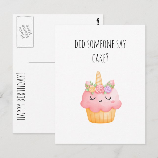 Postal Cute Cupcake Funny Feliz cumpleaños (Anverso / Reverso)