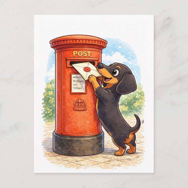 Postal Cute Dachshund Posting Letter Illustration (Anverso)