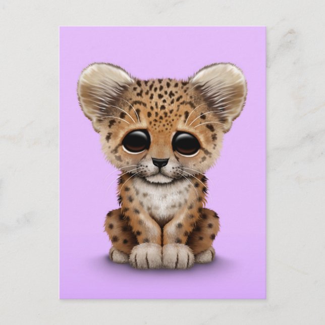 Postal Cute de bebé leopardo en morado (Anverso)
