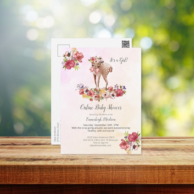 Postal Cute Deer Online Baby Shower Boho Moda Floral (Subido por el creador)