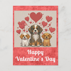 Postal Cute Día de San Valentín acuarela Cachorro de perr