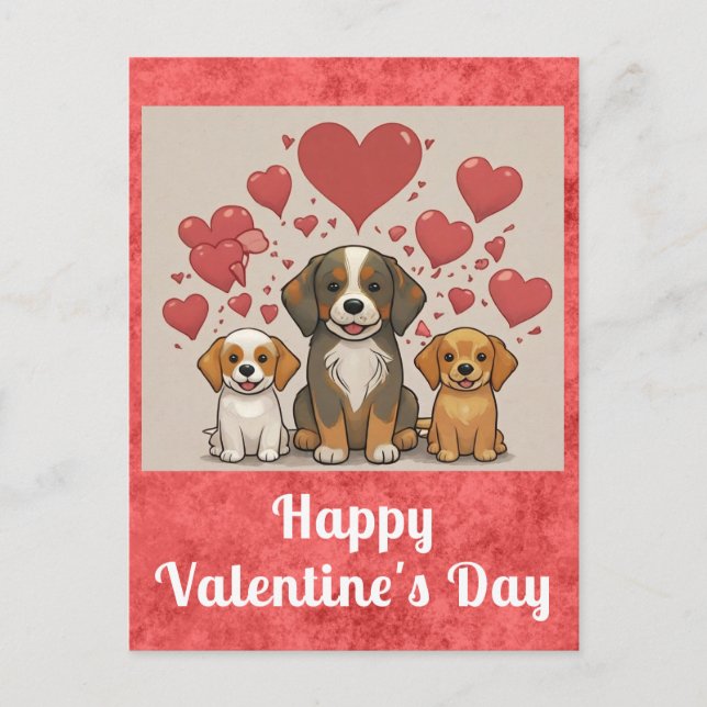 Postal Cute Día de San Valentín acuarela Cachorro de perr (Anverso)