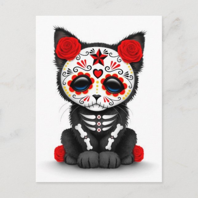 Postal Cute Día Rojo del Gato Gatito Muerto, blanco (Anverso)