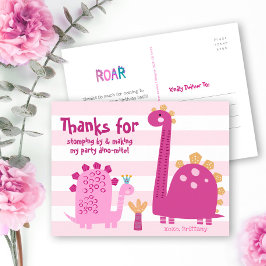 Postal Cute Dinosaurios Rosados Kawaii Chica Cumpleaños G