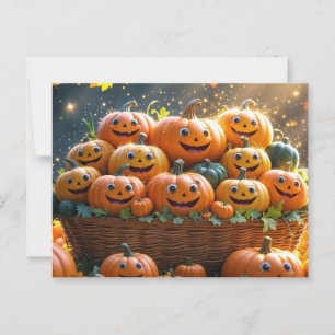 Postal Cute divertida Halloween Pumpkins de Acción de Gra