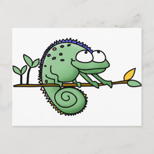 Postal Cute divertido camaleón dibujo lagarto verde
