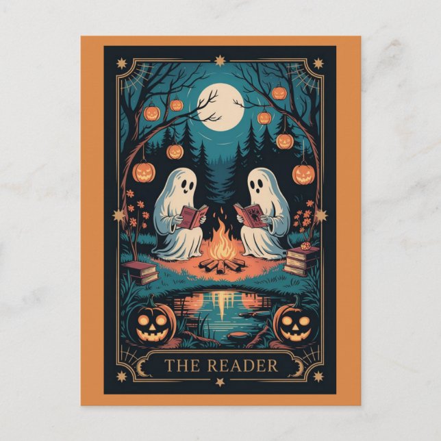 Postal Cute divertido otoño halloween Tarot Ghost Read Bo (Anverso)