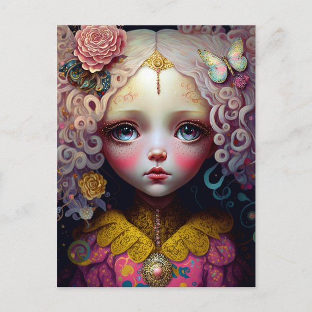 Postal Cute Doll Chica Pink Hair (Anverso)