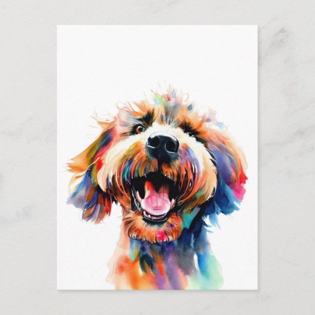 Postal Cute Doodle Colorful Labradoodle Art (Anverso)