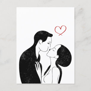 Postal Cute Doodle Love Heart Romantic Couple Kiss