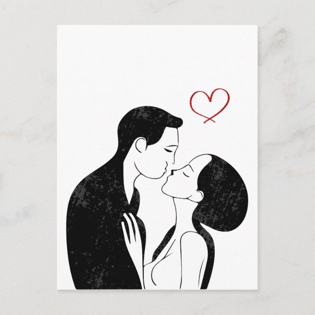 Postal Cute Doodle Love Heart Romantic Couple Kiss (Anverso)