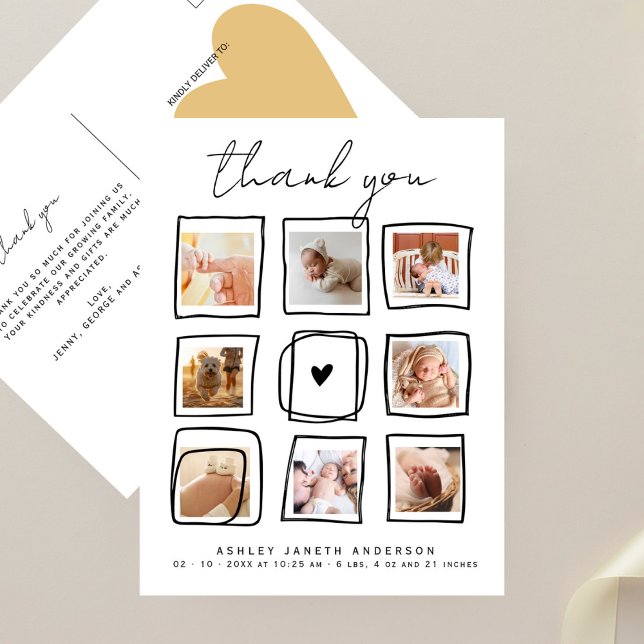 Postal Cute Doodles Multi Photo Gracias Baby Shower (Subido por el creador)