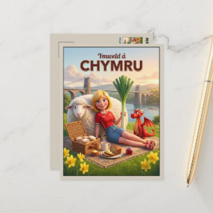 Postal Cute Dragon Galés Ymweld â Chymru Viaje