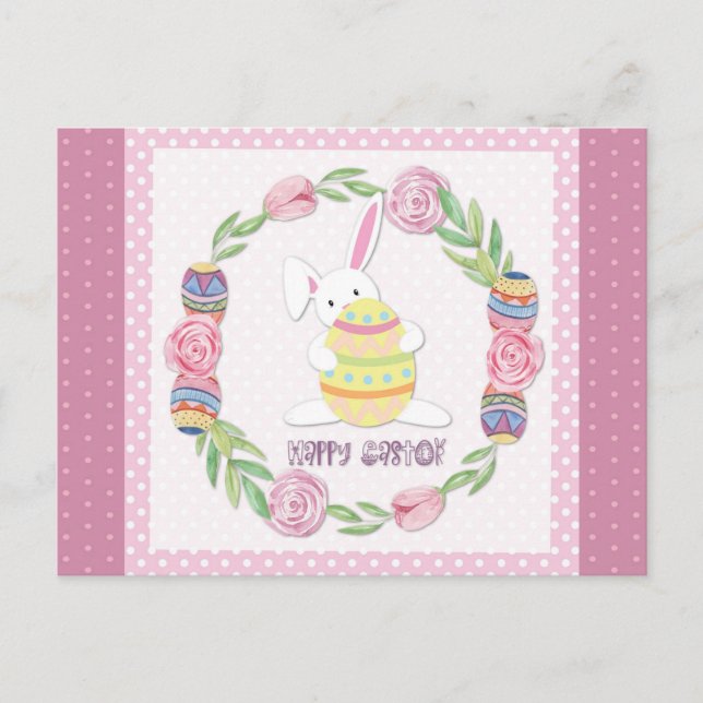 Postal Cute Easter Bunny Rabbit Polka Dots (Anverso)
