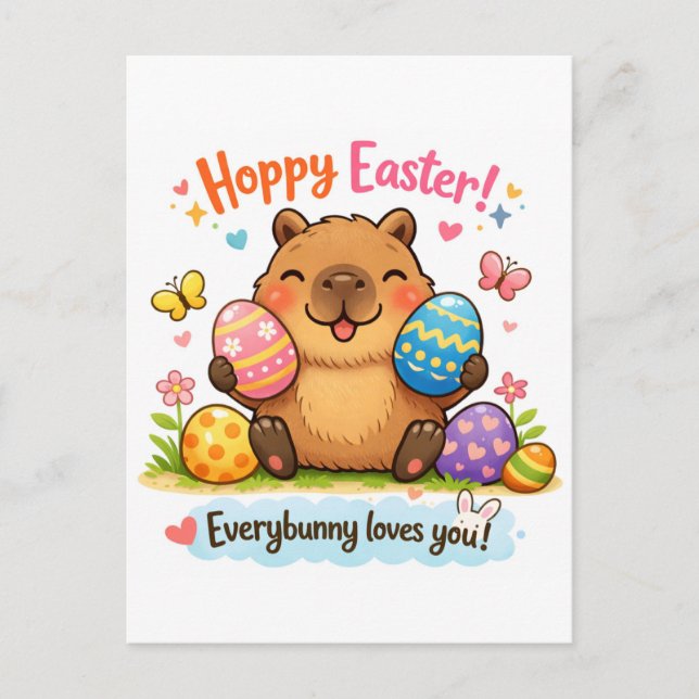 Postal Cute Easter Capybara Eggs  (Anverso)