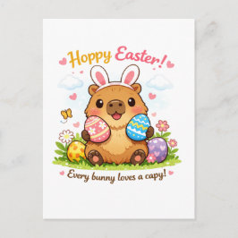 Postal Cute Easter Capybara Eggs Bunny Ears