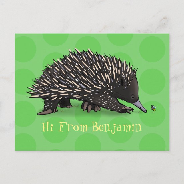 Postal Cute echidna con ilustracion de personalizado de a (Anverso)