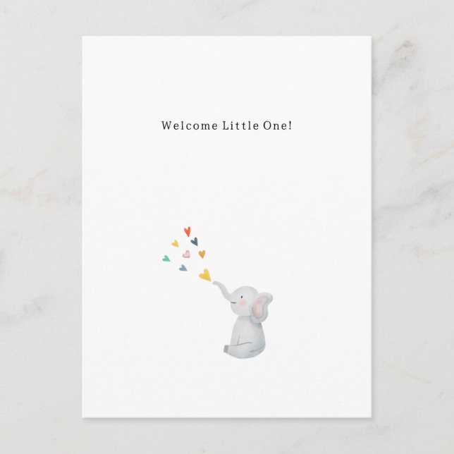 Postal Cute Elephant And Hearts Welcome New Baby Card (Anverso)