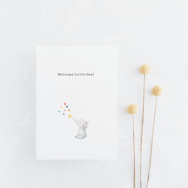 Postal Cute Elephant And Hearts Welcome New Baby Card (Subido por el creador)