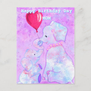 Postal Cute Elephant Baby and Mom Birday Cards