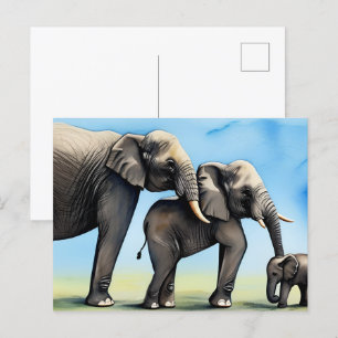 Postal Cute Elephant Family Watercolor