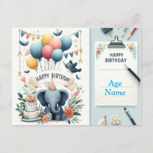 Postal Cute Elephant Happy Birday Card - Globos