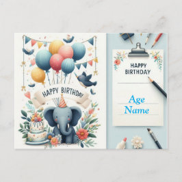 Postal Cute Elephant Happy Birday Card - Globos