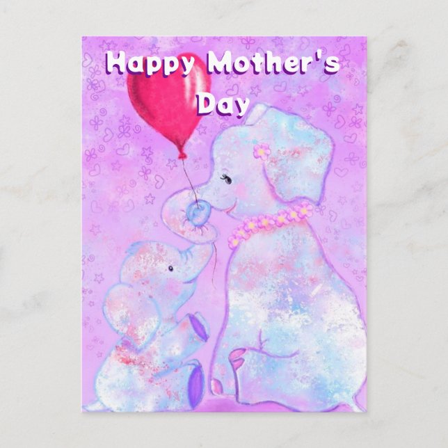 Postal Cute Elephant Mother's Day Card (Anverso)