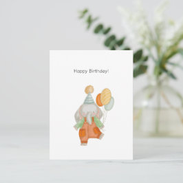 Postal Cute Elephant With Balloons Happy Birthday Card